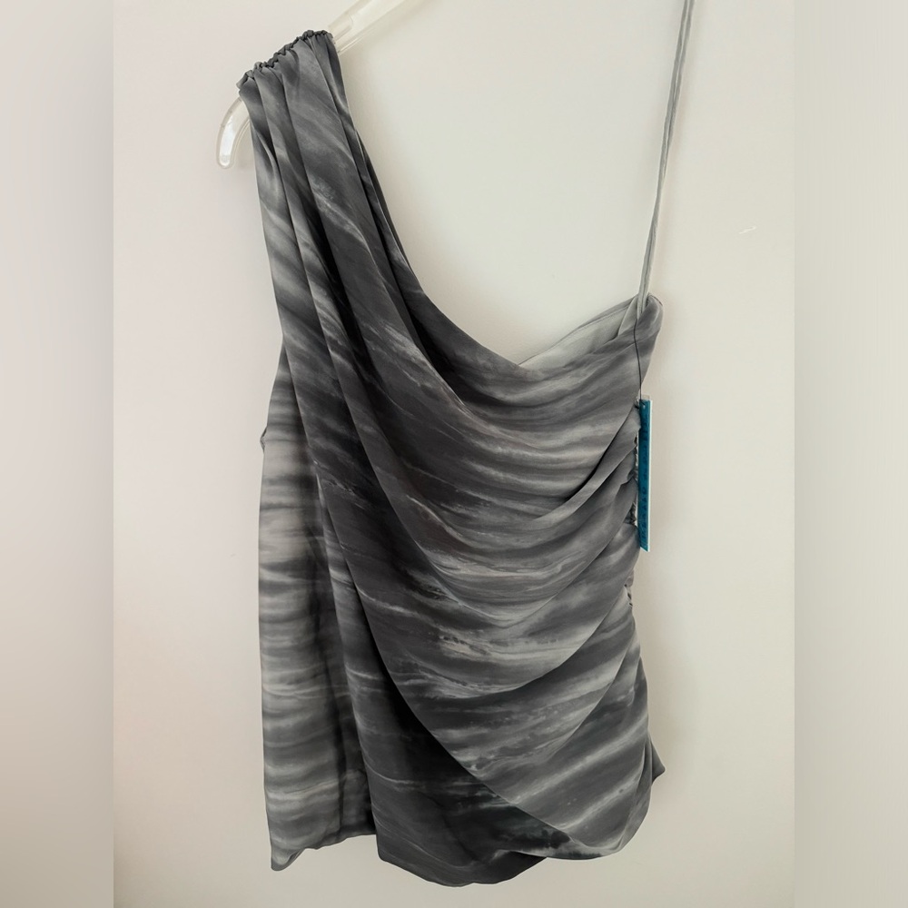 SALE $242 NWT Alice Olivia One Shoulder Blouse Top Grey  Sz S  95% Silk
